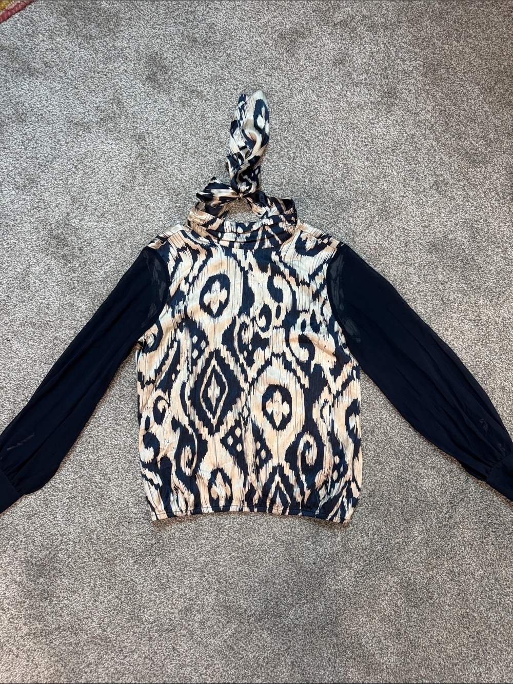 Spartina 449 Navy and Cream Ikat Tie-Neck Blouse